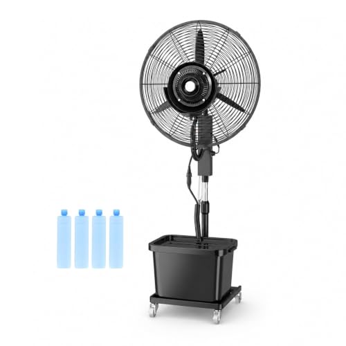 Misting Fan with 12 Gal Water Tank and 4 Ice Packs, Adjustable Height