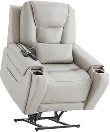Oversized Light Grey Power Lift Recliner with Massage Heat & USB Ports