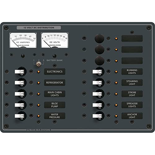 Blue Sea Systems 8068 DC 13 Position Toggle Branch Circuit Breaker Panel Compatible with White Switches