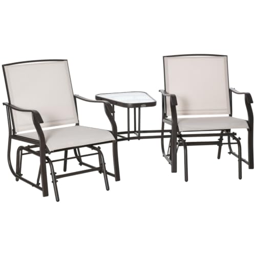 Hassyee Outdoor Glider Chairs with Coffee Table and Metal Frame for Poolside, Lawn, Patio Furniture Set with Breathable Mesh Seats and Foot Pads for Garden, Backyard, Balcony