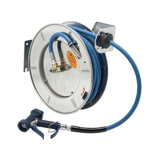 Hose Reel, Open, Stainless Steel, 1/2" X 50' Hose, 9/16" Front Trigger Water Gun