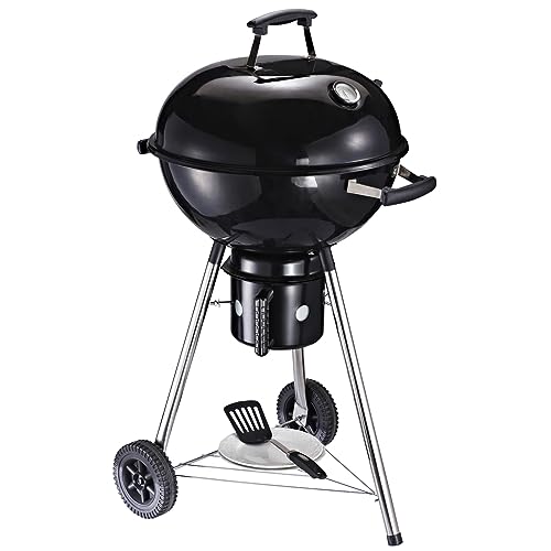 AUPLEX Kettle Premium Charcoal Grill 22-Inch, Movable Barbecue Charcoal Grill With Built-in Thermometer, Porcelain-Enameled Lid, Slide Out Ash Catcher For Outdoor Cooking, Patio, Backyard, Black
