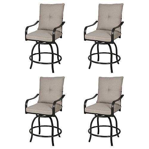 PATIO TREE Outdoor Counter Height Bar Stools Set of 4 with Polyester Cushions Black