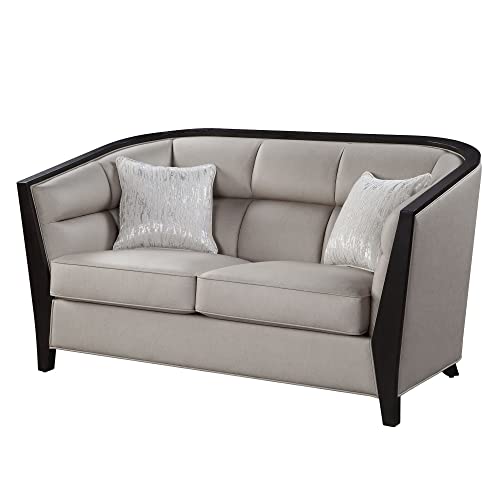Benzara Loveseat with Curved Back and Shelter Arms Beige