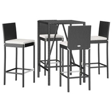 KGFHERENB 5-Piece Outdoor Bar Set, Black PE Rattan Patio Furniture Set with 1 Rectangular Tempered Glass Table and 4 Cushioned Stools for Backyard, Garden, and Balcony