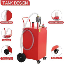 50 Gallon Gas Portable Fuel Caddy with Manual Transfer Pump, Flat-Free Wheels, Gasoline/Diesel Storage Tank and Hose for Car, Truck, Boat, ATV, Lawn Mower,Red.