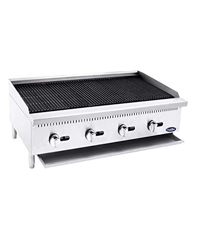 Atosa CookRite ATCB-48 48" Heavy Duty Gas Countertop Charbroiler Radiant Char-Grill with Lava Briquettes for Hotel Diner Food | Stainless Steel, 4 Burners, 140,000 BTU (Includes: LP Conversion Kit)