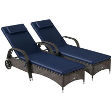 Outsunny Wicker Outdoor Chaise Lounge Set of 2 Mixed Brown & Dark Blue