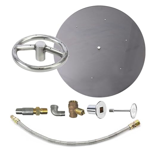 Spotix HPC Match Lit Fire Pit Burner Kit (FPS6KIT-PAN-LP-MSCB), Round, 6-Inch Burner, 12-Inch Flat Pan, Propane, Polished Chrome, with Flange, Key, Valve, Flex Line and Fittings
