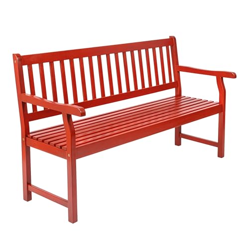 JONATHAN Y Laurel 59" Slatted 3-Seat Acacia Wood Outdoor Bench, Red