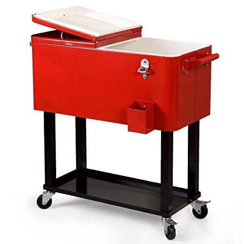 Sawan Shop Patio Deck Cooler Rolling Outdoor 80 Quart Solid Steel Construction Home Party