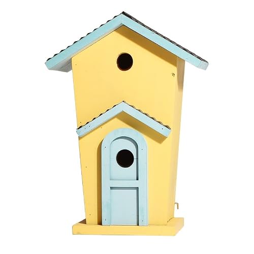 Feiyx Nest Bird Toy with Bells,Double-Layer Villa Bird's Nest House Feeder,Gardening Landscaping Cabin Birdhouse Outdoor Decoration,Steel Multi-Feeder Kit Stand for Attracting Wild Birds (Color : B)