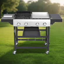SWLJKU 2 Burner Gas Grill with Plancha Combo, 38,240 BTU Outdoor BBQ Grill, Stainless Steel Burners & Cast Iron Grids, 470 sq.in Grilling Area + 248 sq.in Teppanyaki Griddle