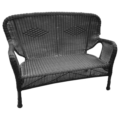Jeco Inc W00214-L Windsor Wicker Patio Love Seat, Black