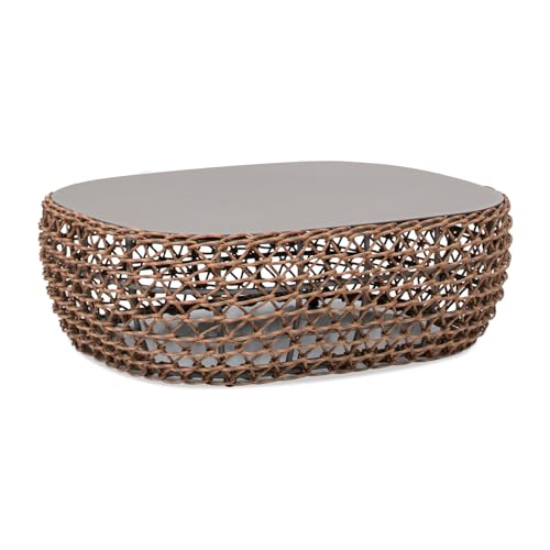 Jennifer Taylor Home Willow 40.5" Oval Woven Patio Coffee Table, Golden Brown Wicker