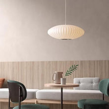 zhongheng Italian Simplicity Style Silkworm Cocoon Pendant Light Post Modern Single Head Lantern Flat Shape Lamp White for Caffe House Dining Room Showroom Hollow Hanging Luminaire(23.6in)