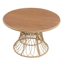 Christopher Knight Home Pella Farmhouse Acacia Wood Round Dining Table for 4-6 People, Patio Dining Room Table with Handwoven Wicker Base for Backyard/Garden, Slatted Design Outdoor Patio Table, Teak
