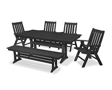 Polywood Vineyard 6-Piece Farmhouse Folding Dining Set with Bench (Black)