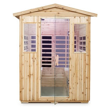 GDFStudio 69.29" 4 Person Outdoor Far Infrared Sauna Old Fir Cabin Waterproof 2050W Low EMF 8 Panel Heater 110V/120V Bluetooth Audio Ambient Light LCD Control Home Spa Room