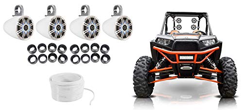 KICKER 45KM654L Marine LED Speakers Bundle with 12KMTESW Tower Enclosures, KMTAP Adapter Pack, and Rockville 16G50 Wire White