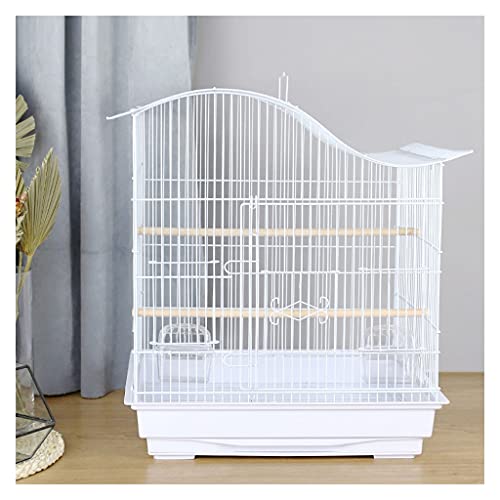 QTBH Flight Cage Medium-Sized Bird Cage Parrot Cage Home Metal Peony Tiger Skin Pearl Bird with Handle and Feeding Box, Suitable for Parakeets, Canaries, Love Birds Bird Cage (Color : White)