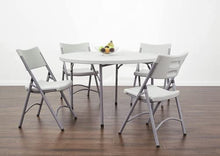 Pack 25! 120 cm / 4' Round Plastic White Folding Table Round Card Table Outdoor Granite Table Plastic Circle Table 4 Ft Card Table Plastic Round Table 4 Foot Banquet Table Round Fold Out Table