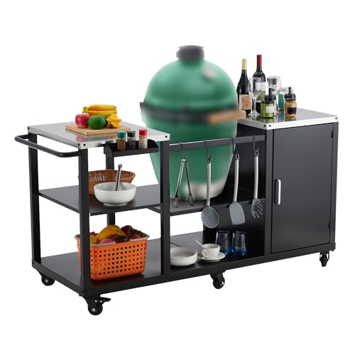 Heavy-Duty Outdoor Grill Station - Swivel Caster, Tools Hooks, Paper Towel Rack, Garbage Bag Rack - Portable Outdoor Grill Cart for Patio,Courtyard, Balcony, Outdoors