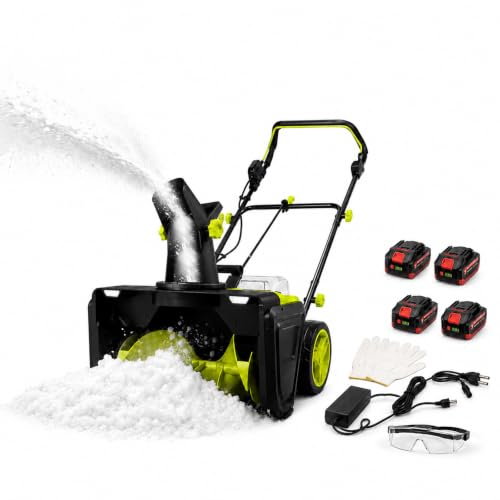 Cordless Snow Blower 20 Inch, Dual LED Lights, 3500 Watt Motor 4-Battery