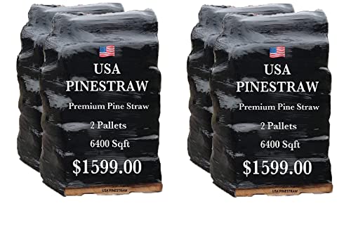 Long Needle Pine Straw Mulch - 6400 Sqft Coverage 2 Set - Premium USA Harvested PineStraw for Landscaping, Weed Control, Moisture Retention & Erosion Control - USA Pinestraw