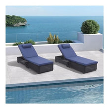 Outdoor Chaise Lounge Chairs Furniture Set of 2 Wicker Recliner Double Reclining Pool Lounge Chair Adjustable Backrest Lounger, Wicker Poolside Lounge Chair Sunbathing Camping Beach Pool Chairs
