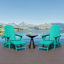 Costaelm Paradise Folding Adjustable Adirondack Chair with Retractable Footrest and Cup Holder (Set of 2), Turquoise