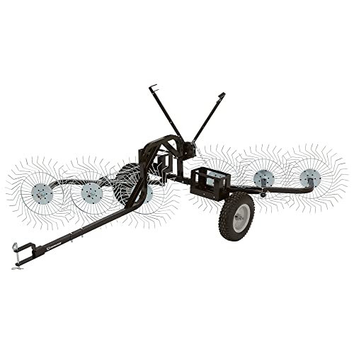 Yard Tuff 55 Inch V-Shaped Steel Tow Behind Acreage Rake with Pin Style Hitch for ATV, UTV, or Utility Trailer Attachment, Black