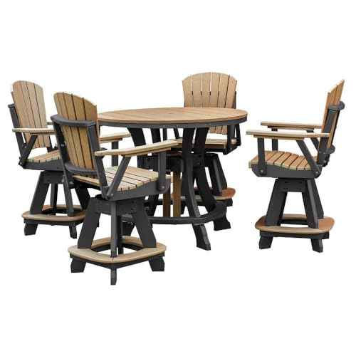 Outdoor Escape Brown 5-Piece Round Counter Height Dining Set, Durable HDPE Plastic, All-Weather Outdoor Patio Furniture