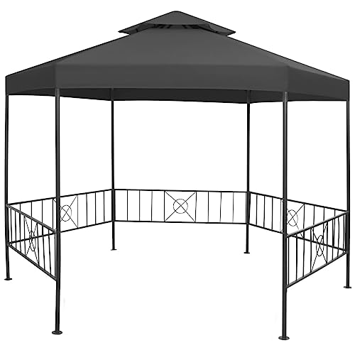 HKTMGDNG 10.6ft Hexagonal Outdoor Garden Gazebo Anthracite Metal Frame