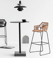 LASEVE Bar Stools Bar Stools Dining Chair Metal Bar Stools Rattan Counter Stool with Black Metal Frame Simple Style High Bar Stool Wicker Stool Dining Chair for Kitchen Pub Café Counter Outdoor Isla