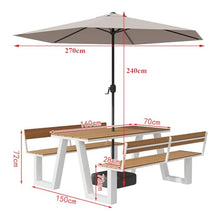 MJJRWF Waterproof WPC Table and Chair Set with Sun Umbrella, Benches with Backrests, for Outdoor Dining/Coffee Shop/Backyard Picnics/Patio(White,160x70x75cm)