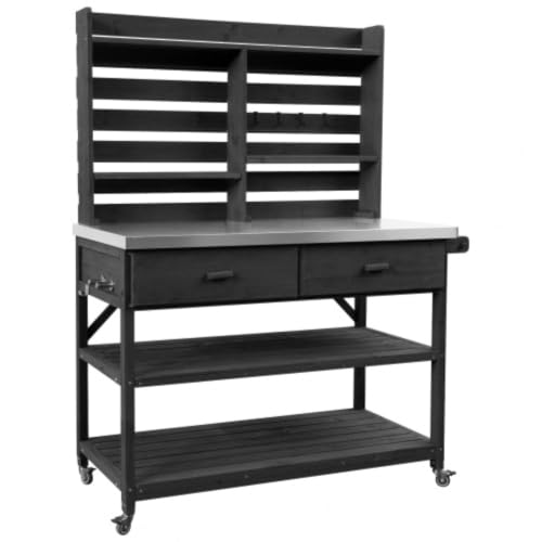 64.9" H Outdoor Potting Bench Table with Lockable Wheels