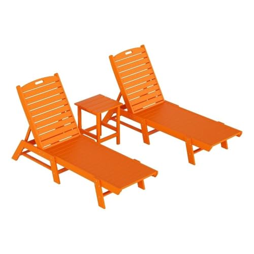 Costaelm Paradise 3-Piece Set Adjustable Adirondack Chaise Lounges with Side Table Orange