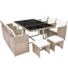 AJSEOYBS Outdoor Patio Set,Outdoor Garden Furniture,11 Piece Patio Dining Set with Cushions Poly Rattan Beige,for Deck, Patio, Garden, Poolside, Backyard