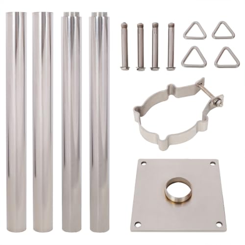 Aynuma Shade Sail Pole, 12 FT 304 Stainless Steel Sun Shade Sail Support Post with Adjustable Triangular Ring Clamp, Heavy Duty Canopy Pole with Base Plate for Patio Backyard Garden Outdoor, Silver