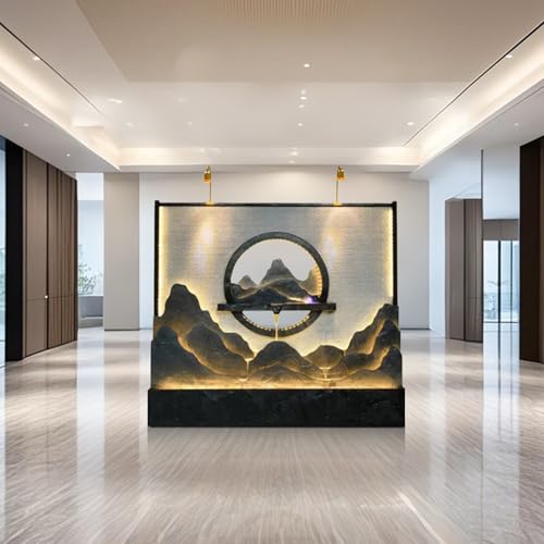 Luxury Rockery Wall Fountain – Black & Gold Mountain Scene with LED Lights, Indoor/Outdoor Cascading Fountain Water Curtain Wall Floor-Standing Decor(335 Ivory)