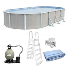 Blue Wave Belize 15x30-ft Oval 52-in Deep Hard Sided Steel Wall Above Ground Pool with 6-in Steel Top Seats, Dual-Speed Sand Filter System, Ladder, Skimmer & Liner – 9,900 Gallon Cap for Family Use