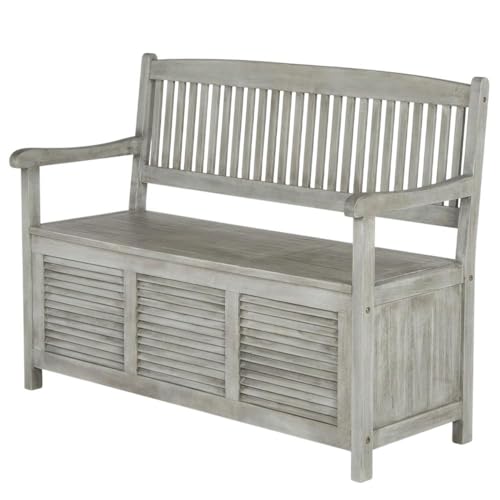 Outdoor Escape Gray Storage Bench with Acacia Wood and Galvanized Steel Frame, 50 Inch Wide Outdoor Patio Bench, Storage for Garden Deck Backyard Seating