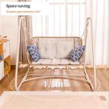 Indoor Outdoor Cloud Swing Chair with Stand, Patio Wicker Glider Loveseat Hanging Swinging with Cushion and Pillows Included, for Patio Balcony Backyard(1-Seater)