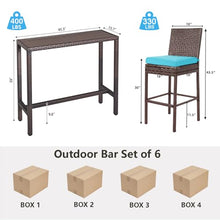 Patio Novagarden 6-Piece Outdoor Bar Set Wicker High Top Tables and Chairs Brown Blue