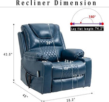 UOPYNE Large Power Lift Recliner Chair for Elderly with Heat and Massage, Electric Lay Flat Reclining Sofa, Blue Leather Home Theater Seat with Remote, Cup Holder and Side Pocket