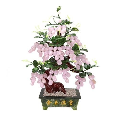 YXIANG56Q Fake Plants Artificial Bonsai Tree Jade Grape Office Desk Home Room Decor Bonsai Tree(Pink)