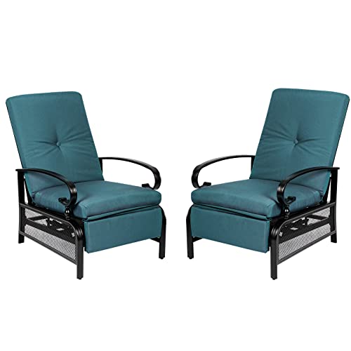 Incbruce Outdoor Lounge Chair Set of 2 Patio Furniture Adjustable Recliner with Retractable Steel Frame and Removable Thick Cushions - Peacock Blue