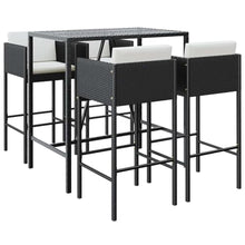 VGLQNRPT 5 Piece Patio Bar Set with Cushions, Outdoor Poly Rattan Pub Table and 4 Stools, Weather-Proof Garden Furniture for Backyard and Balcony, Black