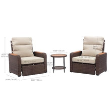 Teamson Home - Outdoor 3 Piece Wicker Recliner Set with Wood Armrests and Cushions, Brow